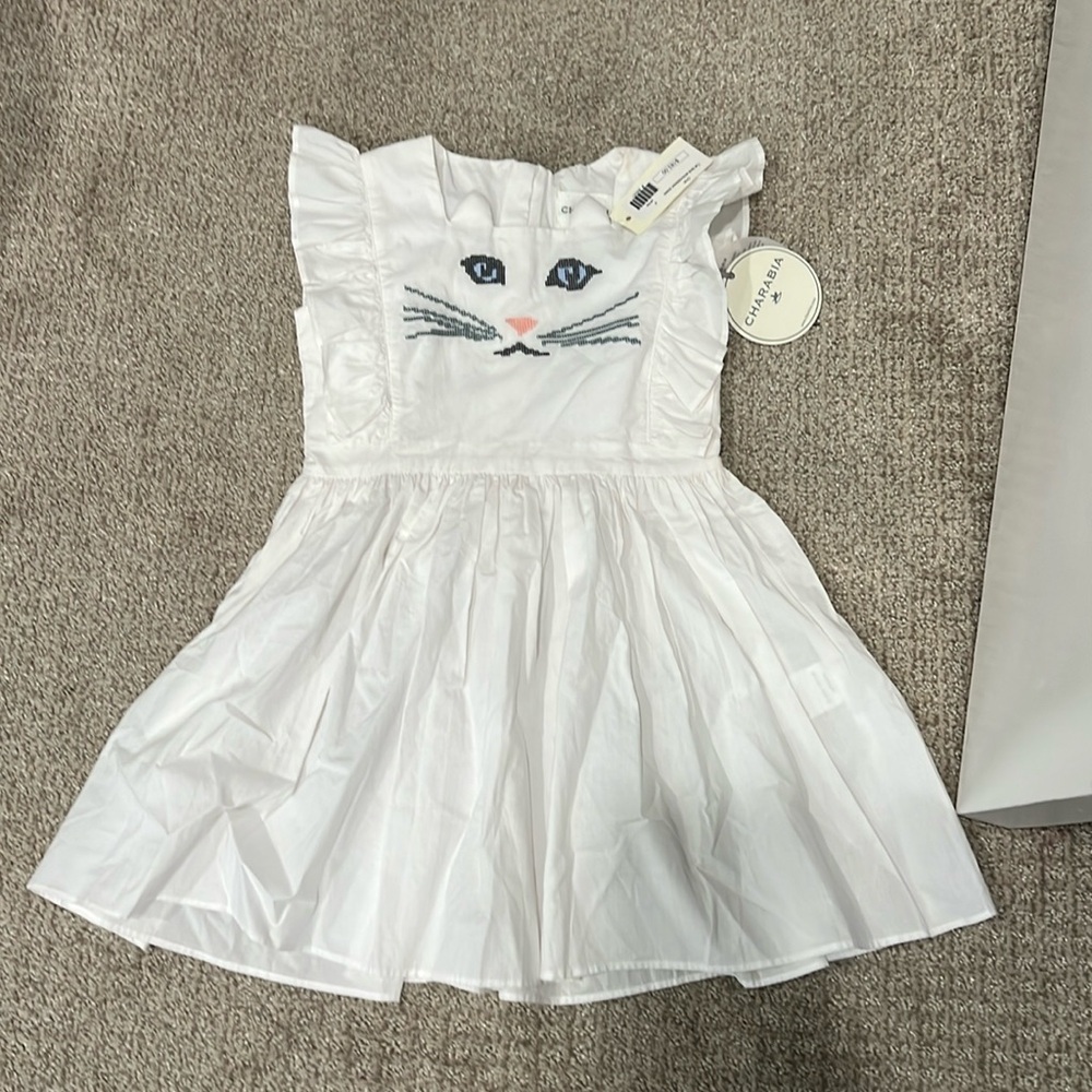 NWT Charabia cat print embroidered girls dress